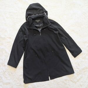 Y2K Vintage Portrait Black Zip Trench Oversize Rain Jacket Size Petite Small